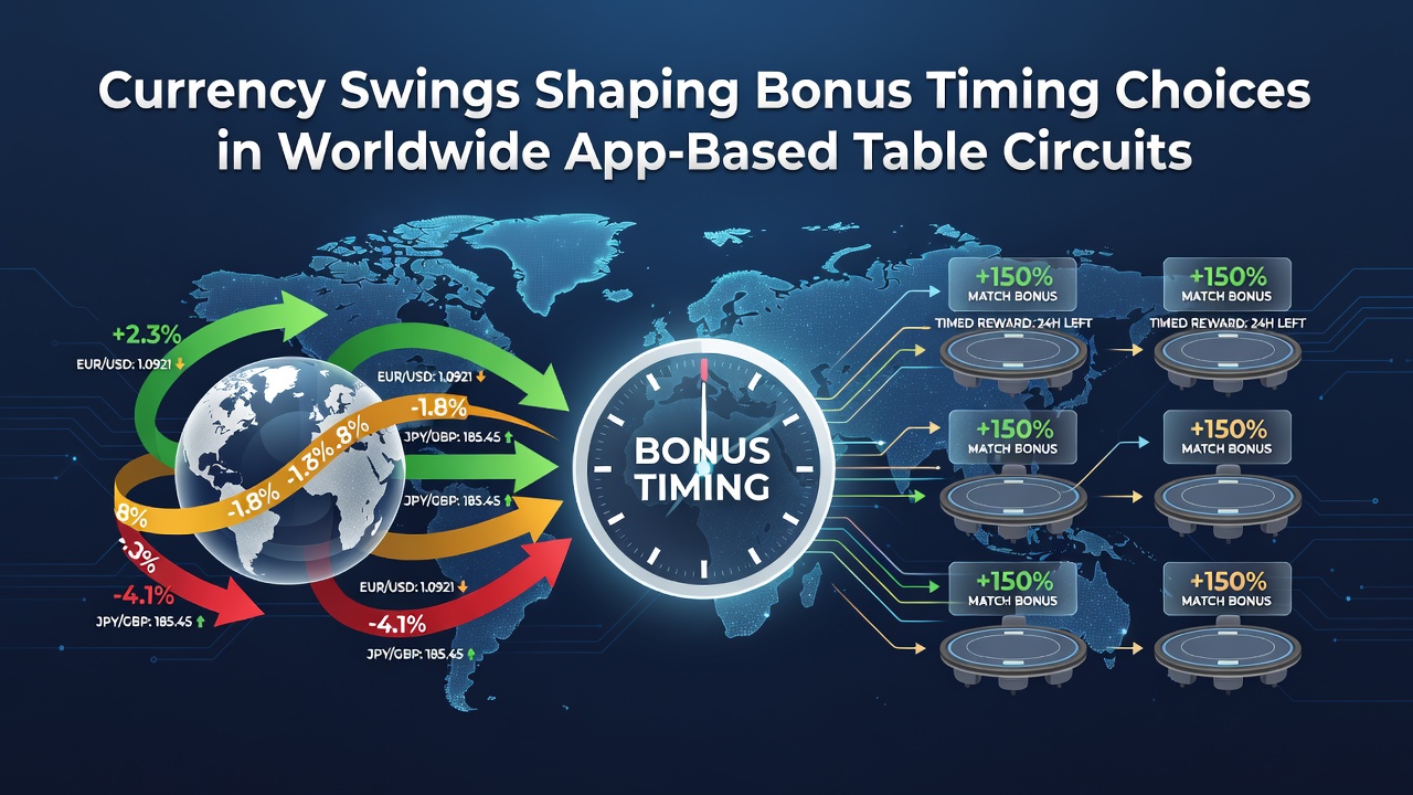 Mobile poker app interface displaying currency conversion rates and bonus offers across global markets