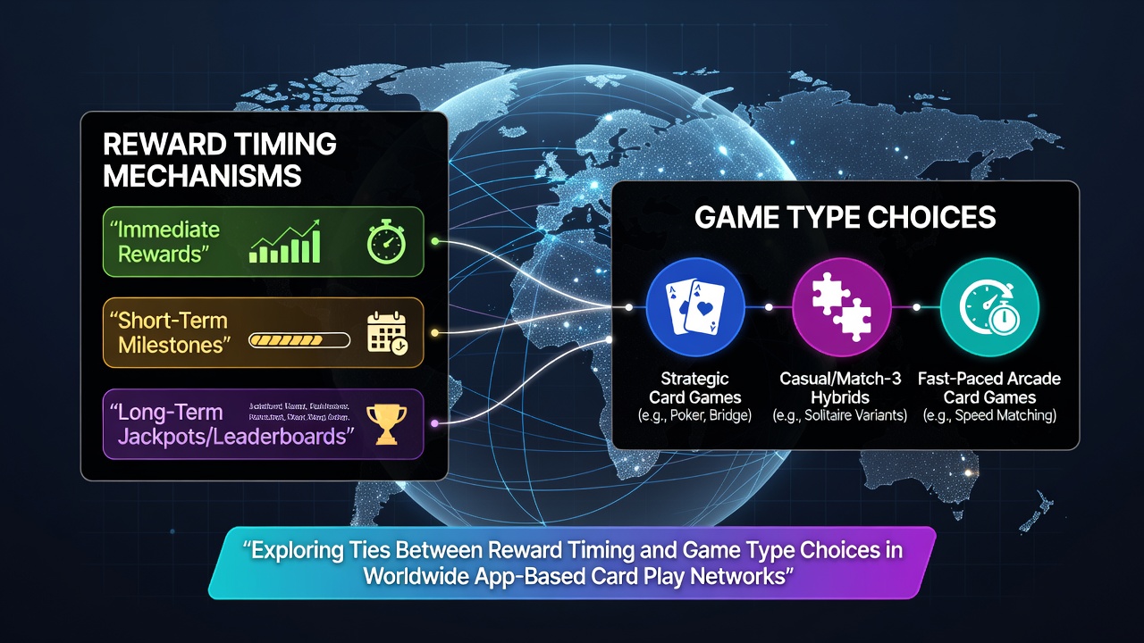 Global app-based card play networks showing player interactions across different game types and reward systems