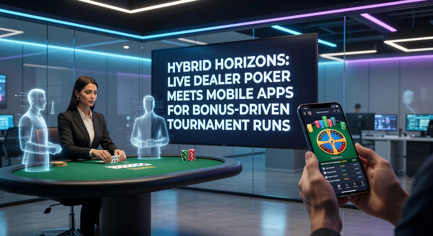 A dynamic scene of a live dealer shuffling cards at a poker table, with mobile phones displaying tournament apps in the foreground, capturing the blend of real-time play and digital accessibility