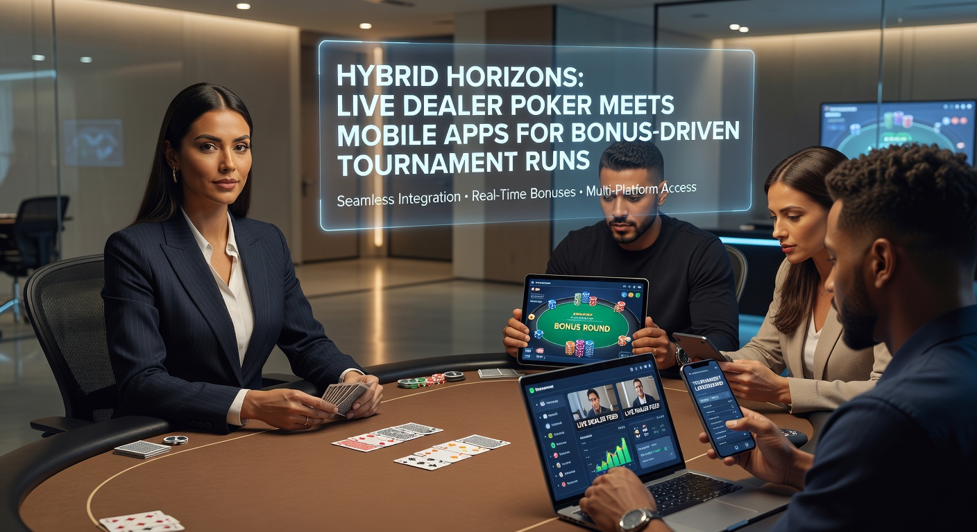 Mobile screen showing a live poker tournament leaderboard with bonus multipliers highlighted, alongside a dealer dealing cards in a split-view interface, illustrating bonus-driven engagement