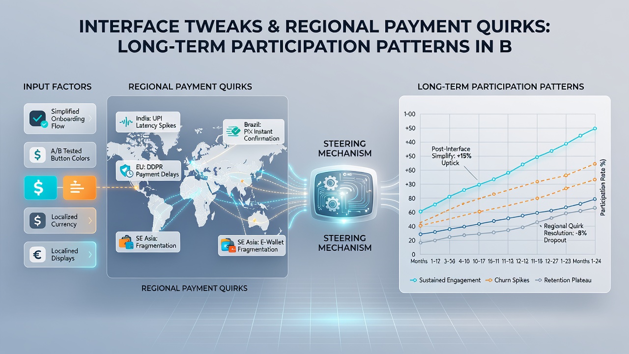 Diagram showing regional payment method preferences and corresponding user retention trends