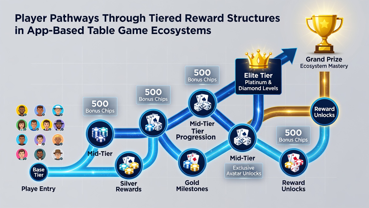 Detailed view of reward tiers and player progression paths in app-based table game platforms